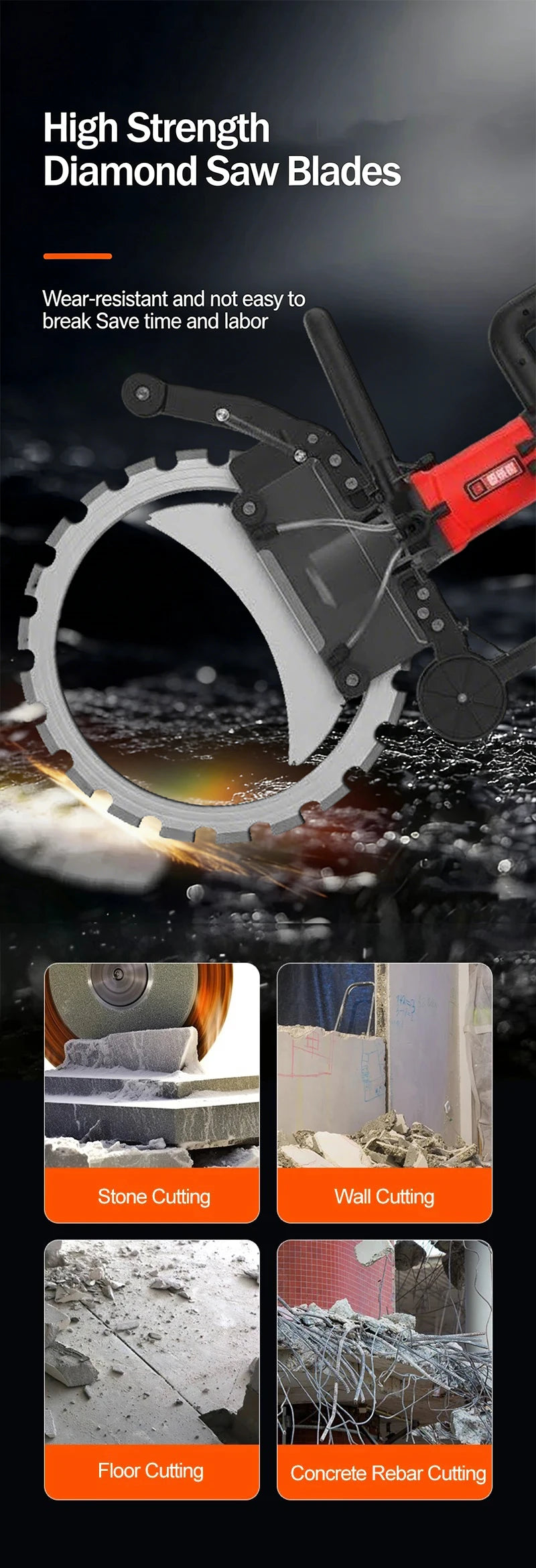 300/400/500mm Concrete Ring Saw with D-Shaped Ergonomic Handle Electric Wall Cutter for Reinforced Concrete Wet Cutting Work