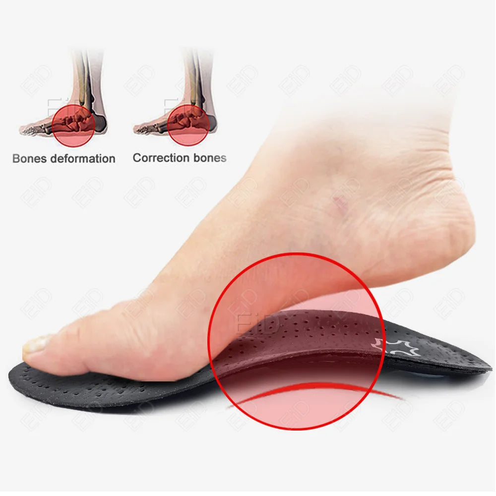 EiD New Arch Support 25mm Orthotic insole Black Leather orthotics Insoles for Flat Foot O/X Leg Corrected Shoe Sole insert pads
