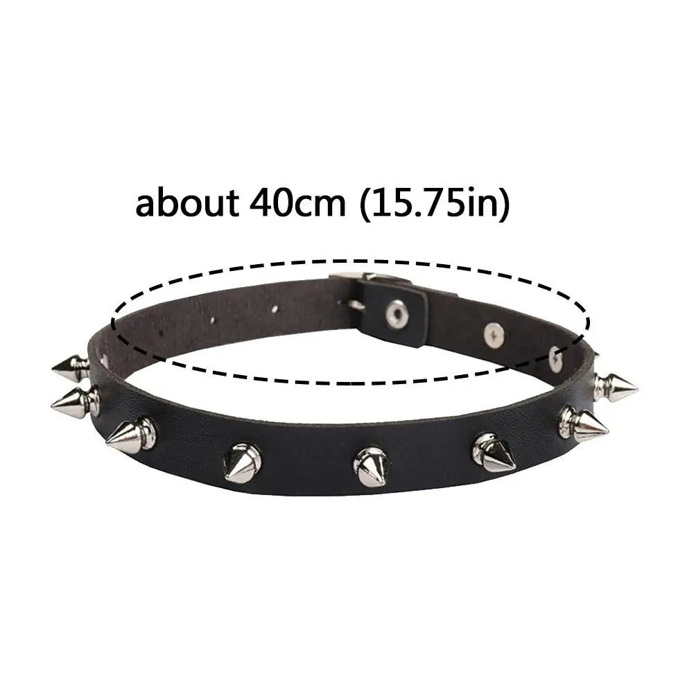 Black PU Leather Choker Necklace For Women Men Cool Punk Gothic Spike Biker Choker PU Leather Collar Studded Rock Necklace