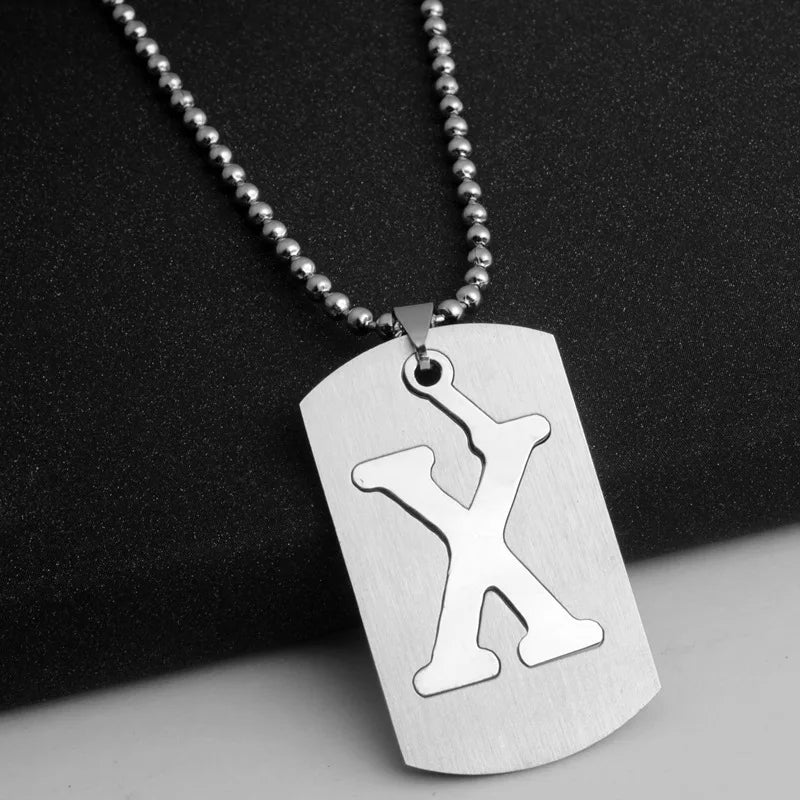 HNSP 316L Stainless Steel Initials Pendant Chain Necklace For Men 26 Letter Name Jewelry Accessories