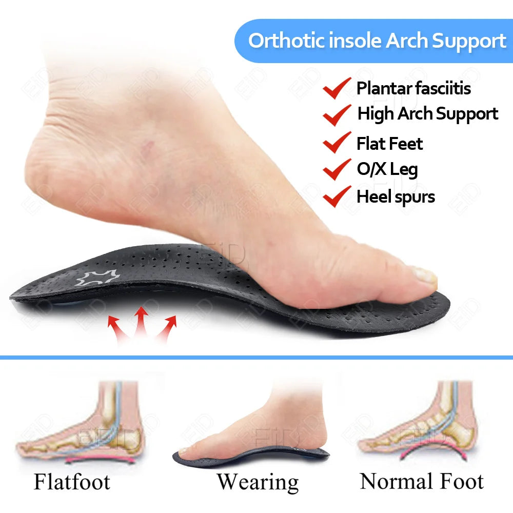 EiD New Arch Support 25mm Orthotic insole Black Leather orthotics Insoles for Flat Foot O/X Leg Corrected Shoe Sole insert pads