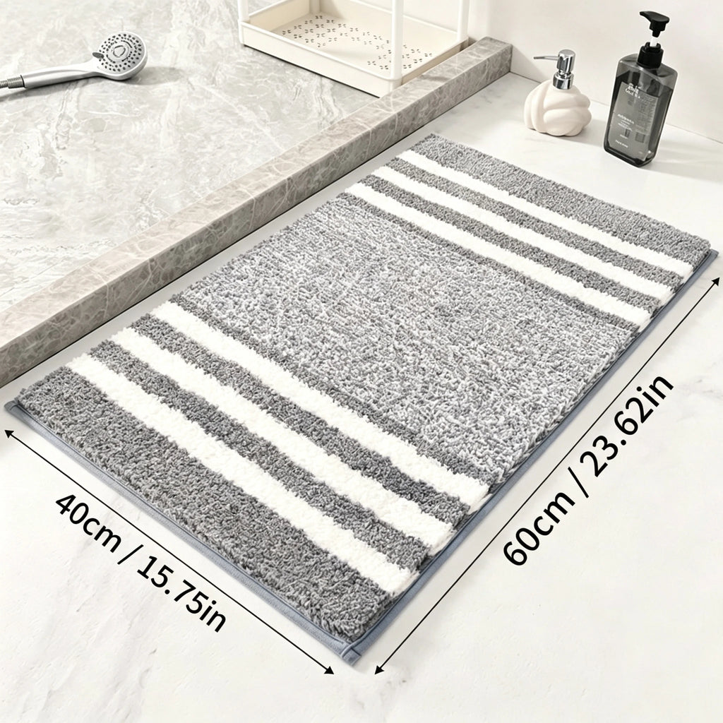 Soft Plush Striped Bath Rug Water Absorption Doormat For Bathroom Bedroom