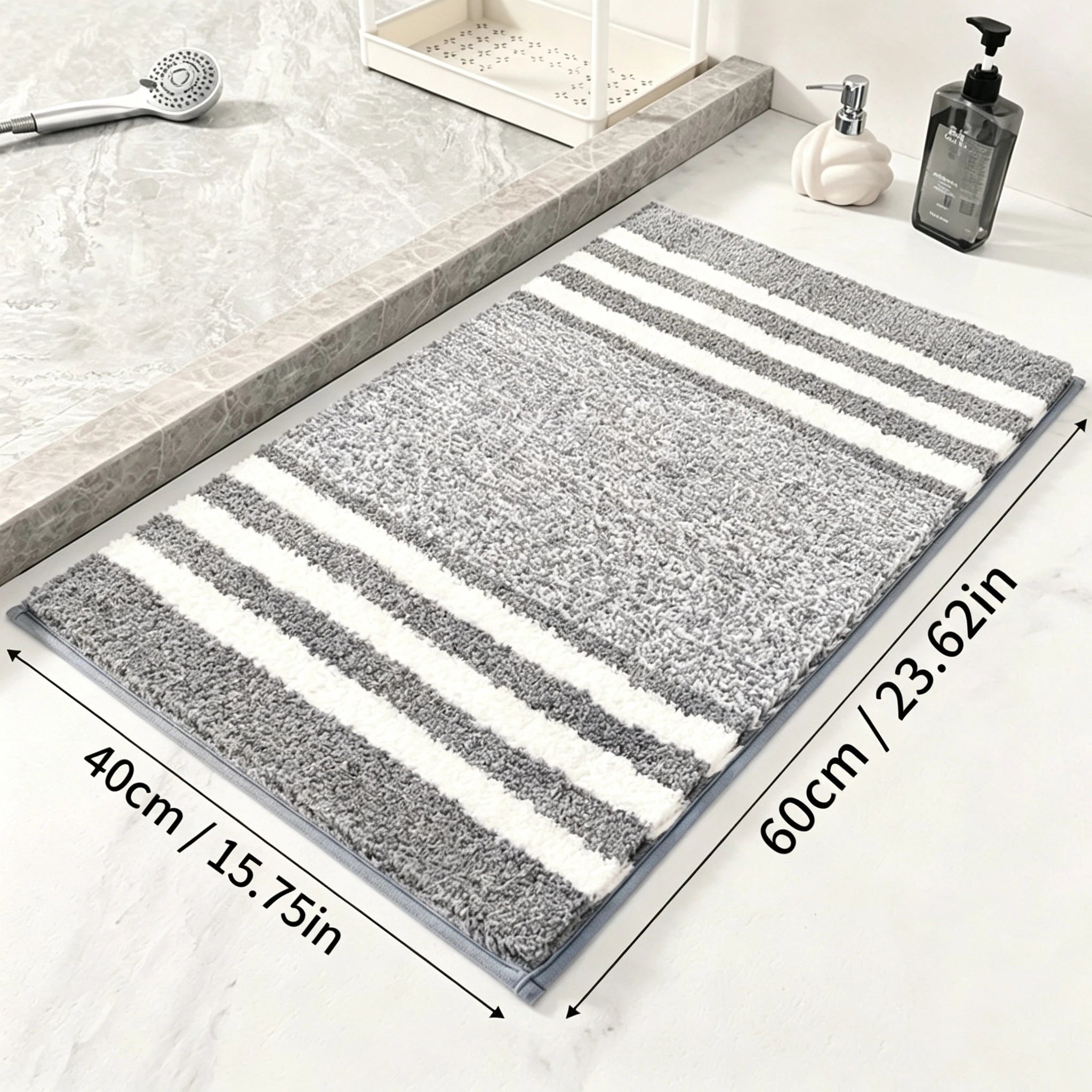 Soft Plush Striped Bath Rug Water Absorption Doormat For Bathroom Bedroom