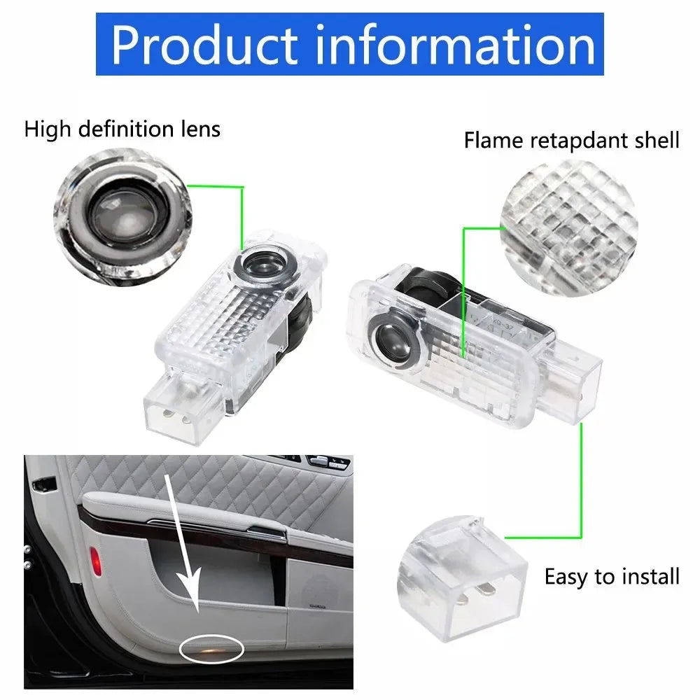 2pcs For Audi Car Door Welcome Light Car Logo Projector Lights Auto Accessories A3 A4 A5 A6 A7 Q2 Q3 Q5 Q8 TT Sline Quattro