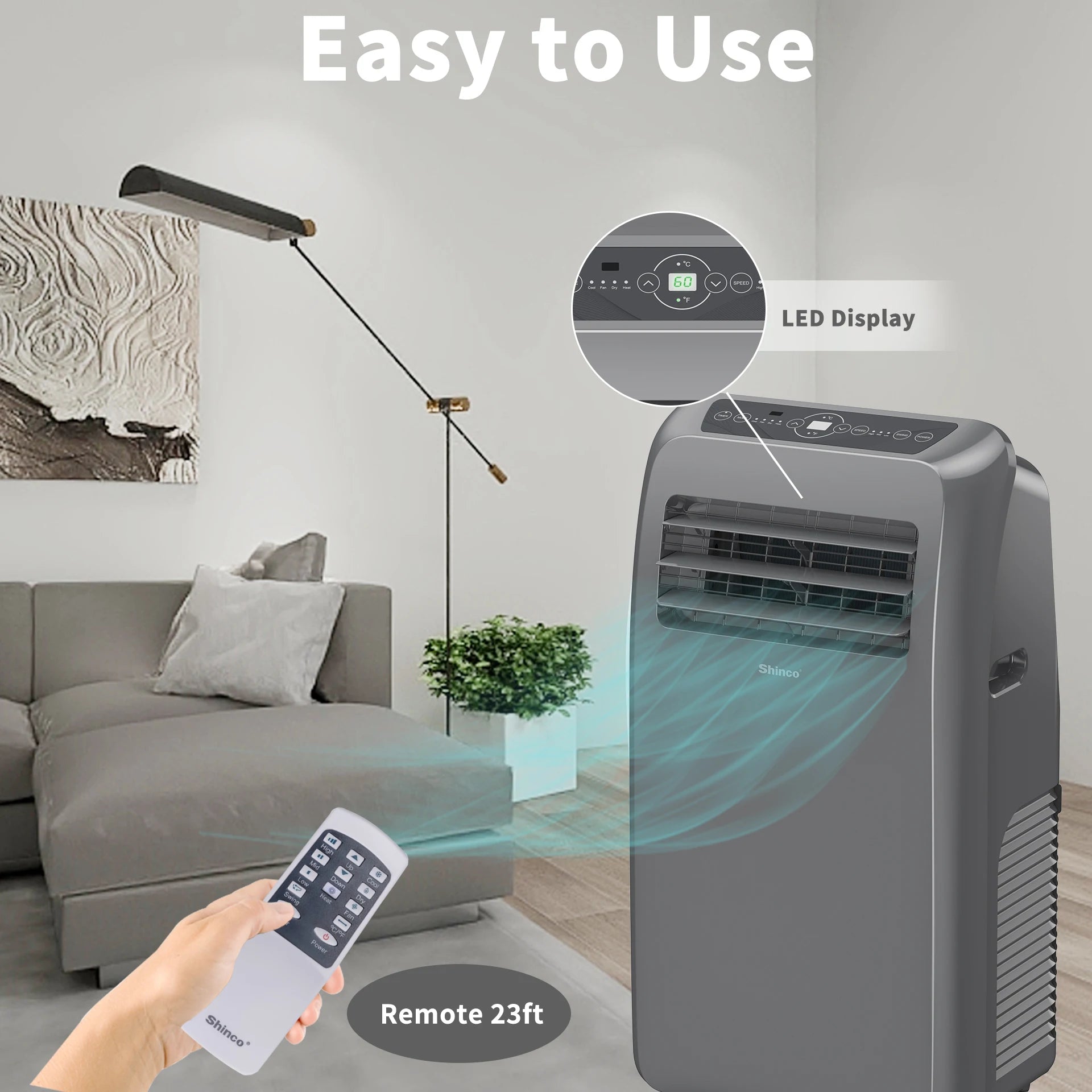 Shinco Grey Portable Air Conditioner Heater and Cool , Ac Heater Combo Window Unit, Portable AC Unit with Dehumidifier & Fan, Cools & Heats,Remote Control and Window Kit