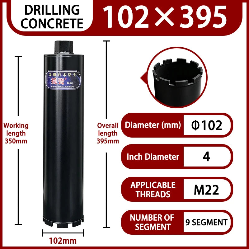 LAANCI laser weld Diamond Core Drill Bit for Reinforced Concrete – Diameter 25-254mm,400mm Total Length M22 Threaded Connection