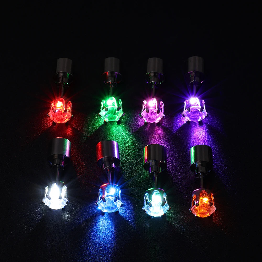 1/2Pcs LED Light Up Ear Stud Earrings Colorful Flashing Zircon Earring Stainless Steel Party Night Bling Ear Ring Studs Jewelry
