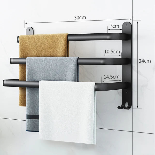 30-50CM Wall Mounted Towel Hanger Towel Rack Bathroom Accessories Aluminum Towel Bar Rail Matte Black Shower Towel Holder Hook