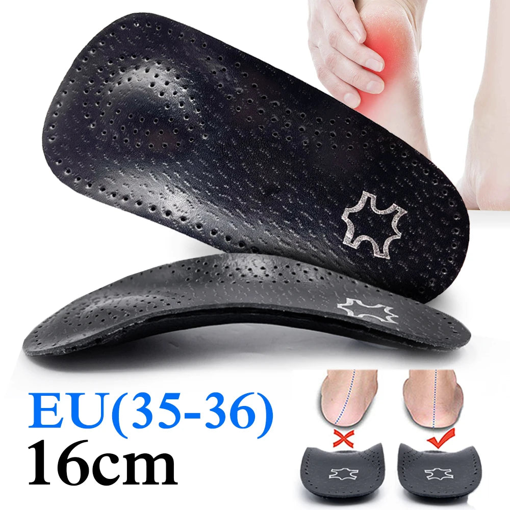 EiD New Arch Support 25mm Orthotic insole Black Leather orthotics Insoles for Flat Foot O/X Leg Corrected Shoe Sole insert pads