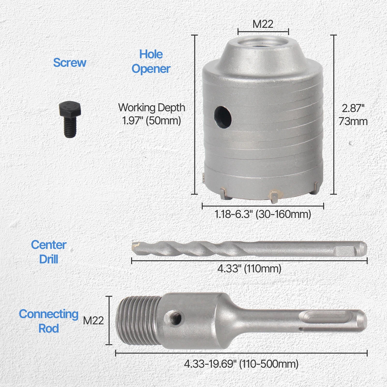 110-500mm SDS PLUS Shank 30-160mm Concrete Hole Saw Electric Hollow Core Drill Bit Cement Stone For Air Conditioner Tube