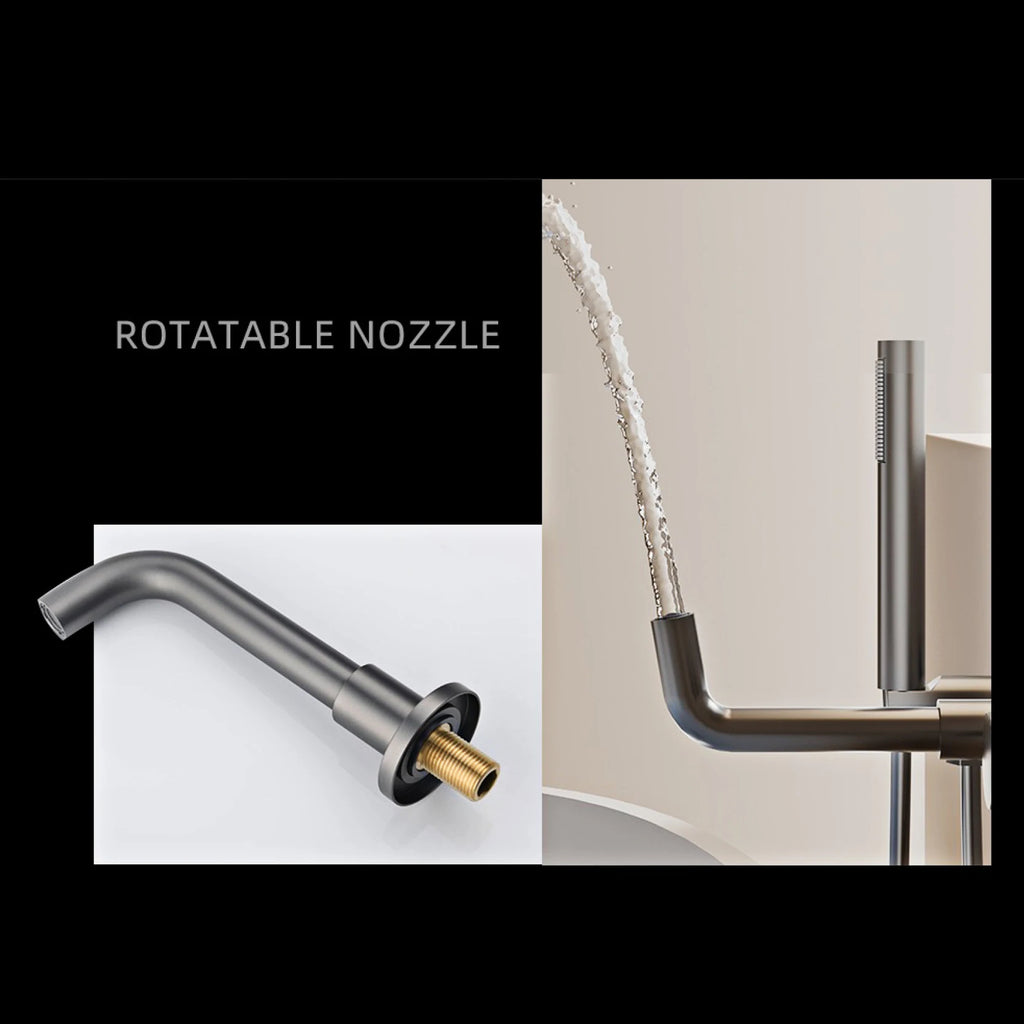 Mélangeur de Douche Mural Baignoire Minimaliste en Laiton Gris Anthracite avec Deux Poignées pour Eau Chaude et Froide, Double Fonction