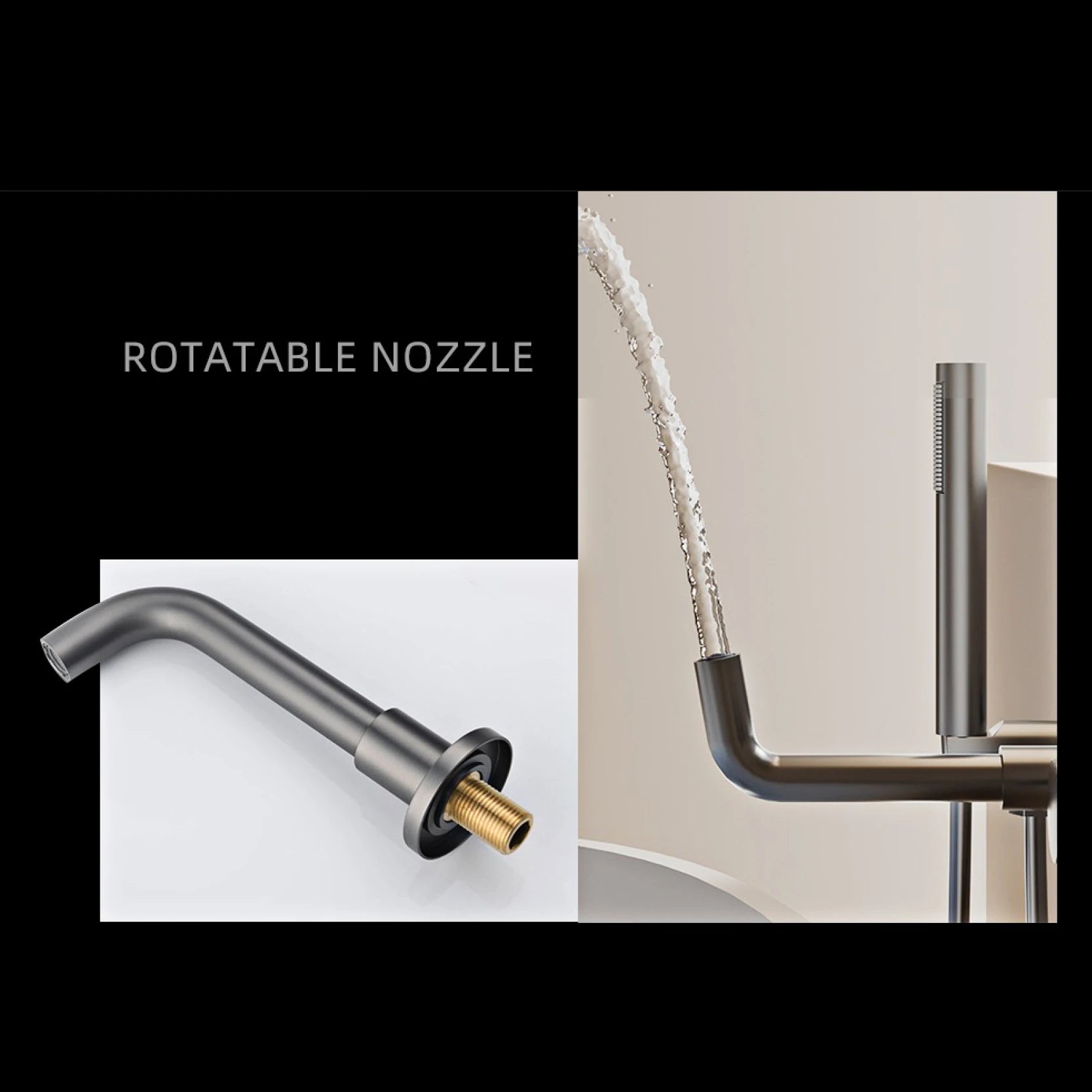 Mélangeur de Douche Mural Baignoire Minimaliste en Laiton Gris Anthracite avec Deux Poignées pour Eau Chaude et Froide, Double Fonction