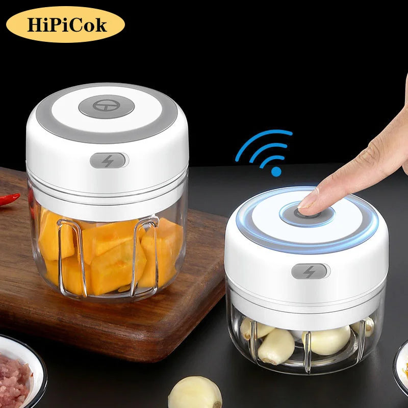 HiPiCok Hachoir à Viande Électrique, Presse-ail, Mini Hachoir Électrique, Hachoir à Légumes, Hachoir Mixeur, Appareils de Cuisine USB
