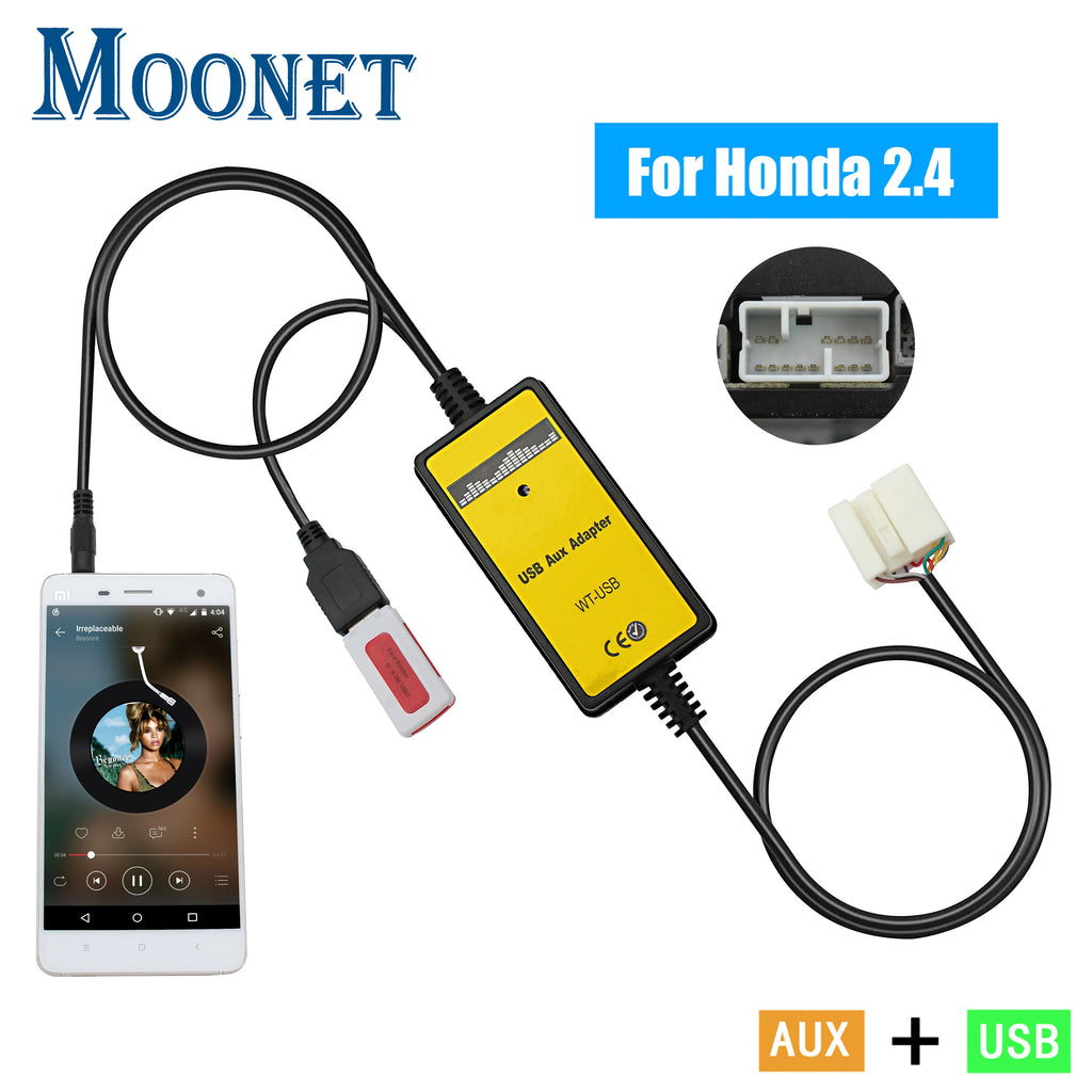Moonet Car Audio USB AUX Input Adapter CD Changer for Honda Accord Pilot S2000 Civic CR-V Acura MDX TSX