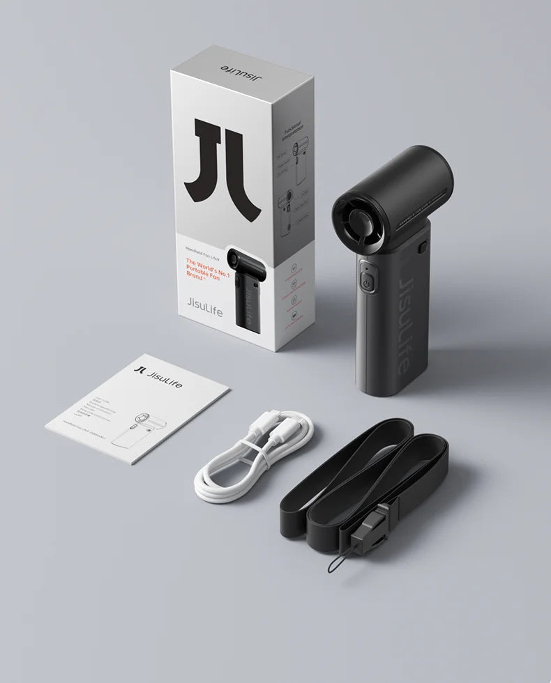 JISULIFE Handheld Turbo Fan,Super Strong Wind,5 Speeds,Long Battery Life,5000mAh,USB Rechargeable,Multipurpose Pocket fan