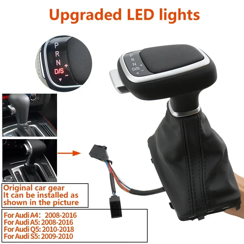 For Audi A4 A5 B8 B7 A7 A6 C6 C7 Q5 8r Q7 4l 8l A3 8P Gear Shift Knob Lever stick LED Light Gearbox Handle Leather Car Automatic