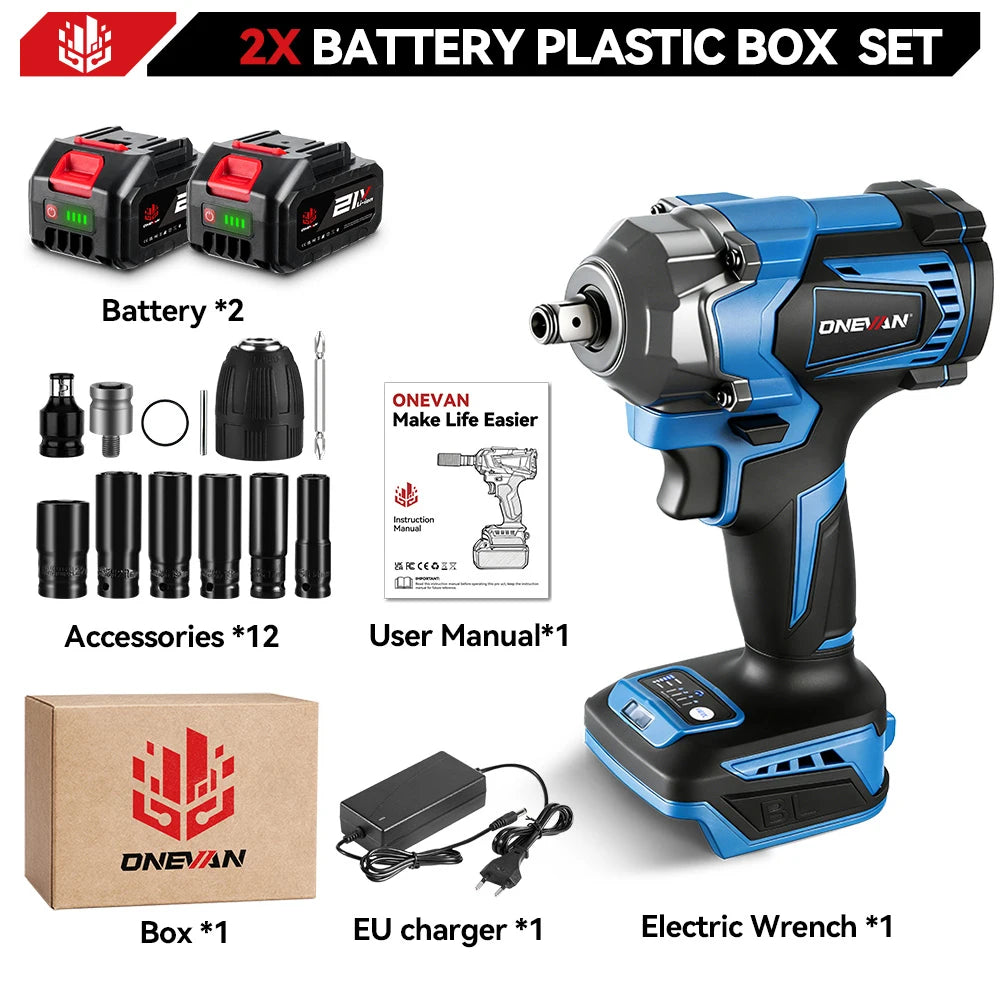 Clé à chocs électrique sans fil sans balais ONEVAN 1200Nm, douille de clé rechargeable 1/2 pouce, outil électrique pour batterie Makita 18V à broche