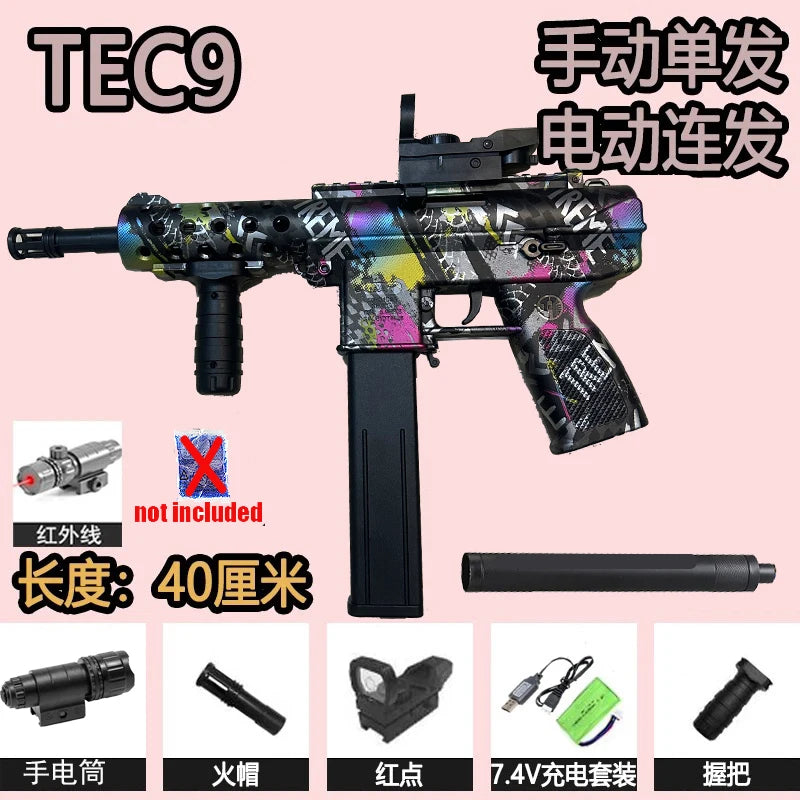 2026 New Product Tec9 Toy Gun with Infrared Flashlight, Red Dot Accessories, Manual and Electric Integrated, Three Colors Available, New Year Gift for Boys, Hot-Selling 7.4V Charging Set