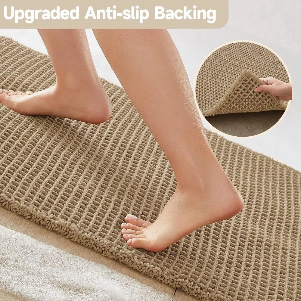 Non-Slip Boho Style Absorbent Quick-Dry Bathroom Rug, 30x20 Inches, Khaki
