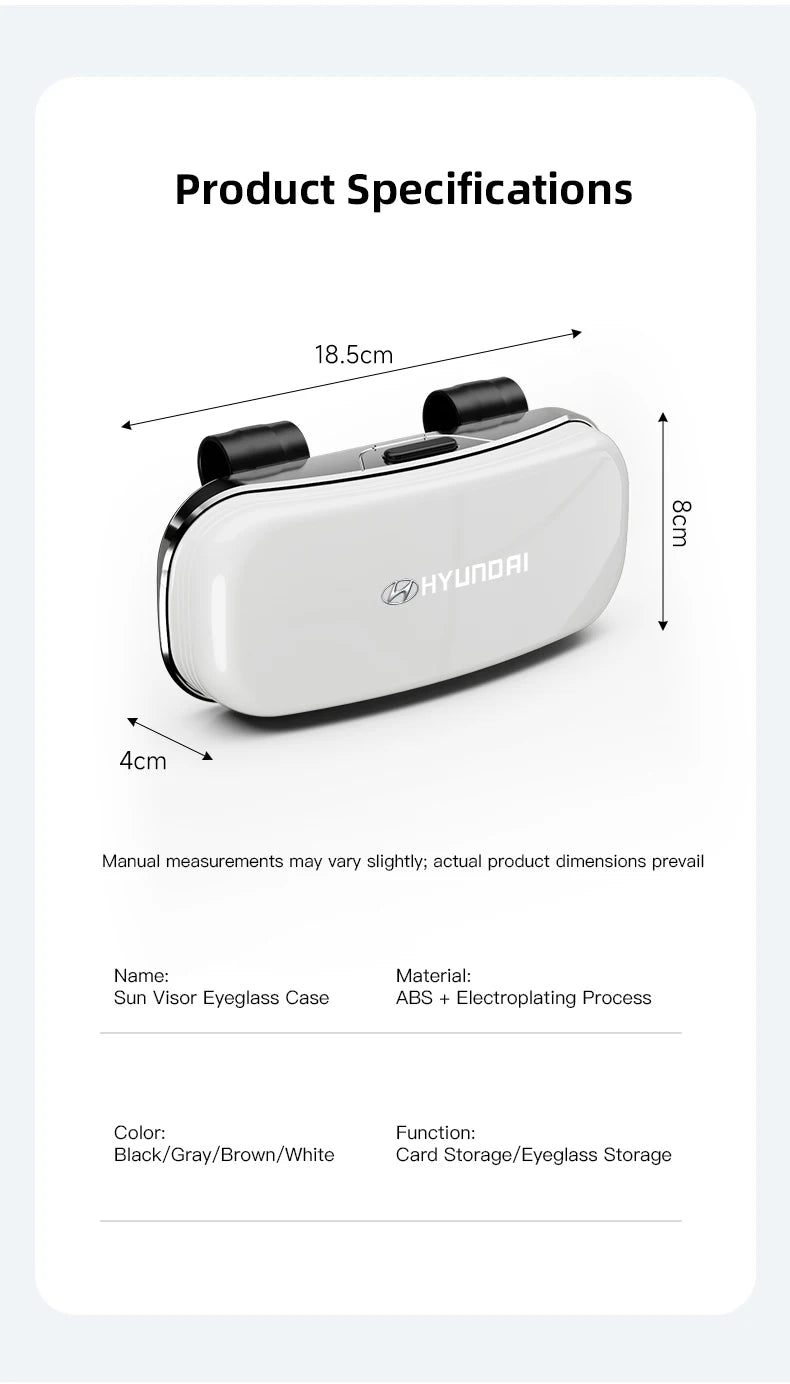 Car Visor Glasses Box Auto Sunglasses Storage Case For Hyundai I10 Venue Veloster Tucson Kona Elantra IX20 Genesis Azera Solaris