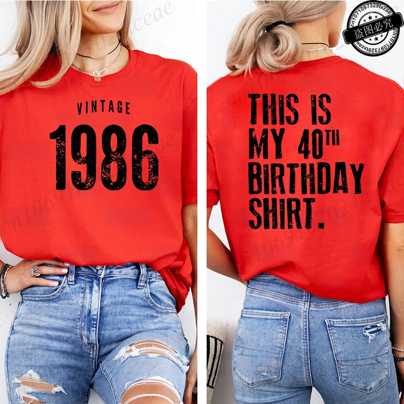 Women'S Casual T-Shirt with Vintage 1986 Birthday 40th T-Shirts Harajuku Tees Short Sleeve Casual Aesthetic Clothes Personalized