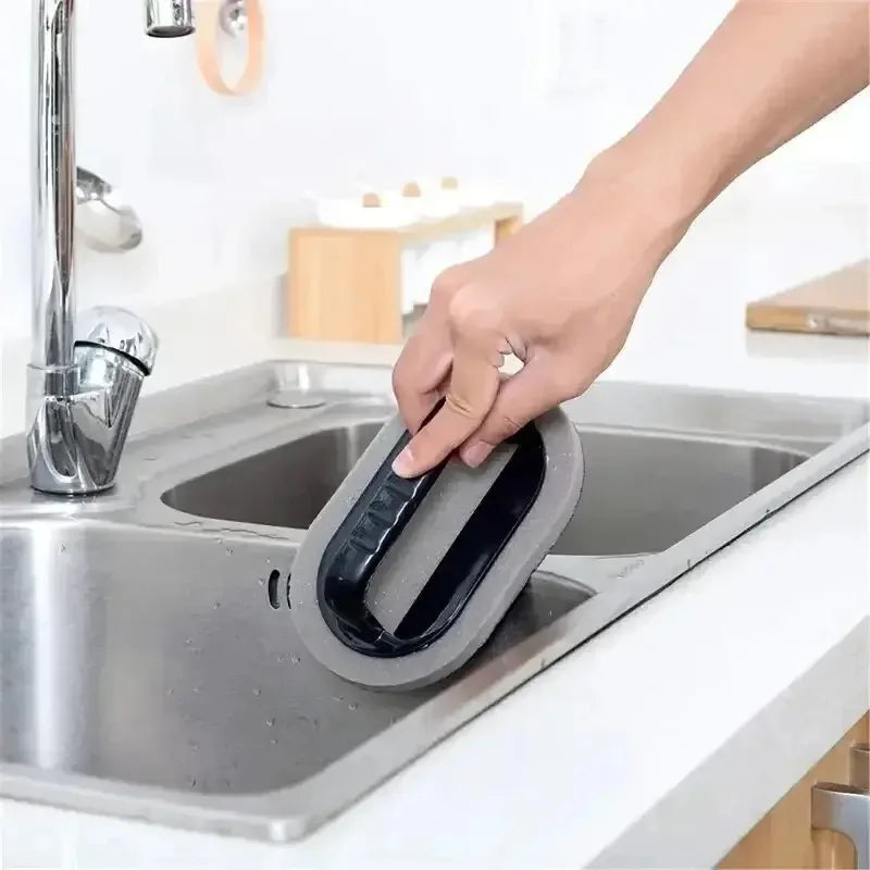 1 Pcs Sponge Brush With Handle Magic Power For Cleaning Pots And Bowls Dirt Removal And Rust removal Brush