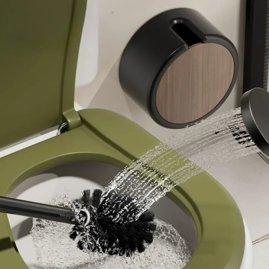 Wall Mounted Toilet Brush Without Punching Toilet Cleaning Detachable Wood Grain Toilet Long Handle Brush Bathroom Accessories
