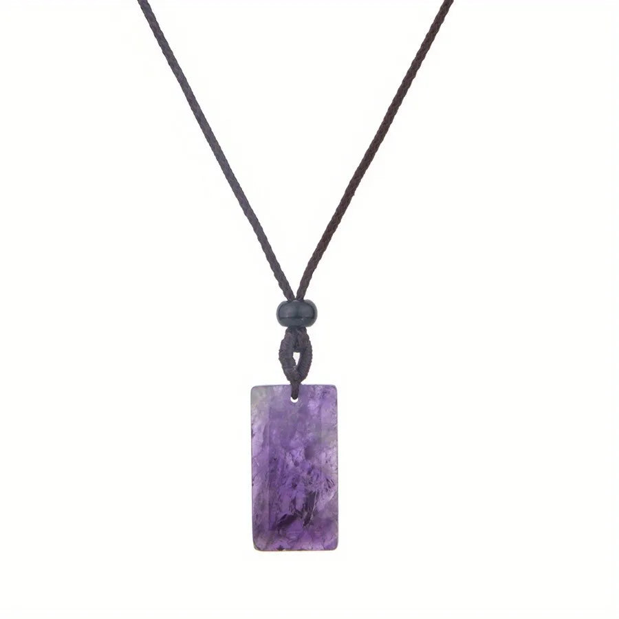 Natrual crystal stone gemstone agate hand-made Rectangular adjustable pendant necklace for women and men Stone Pendant Necklace