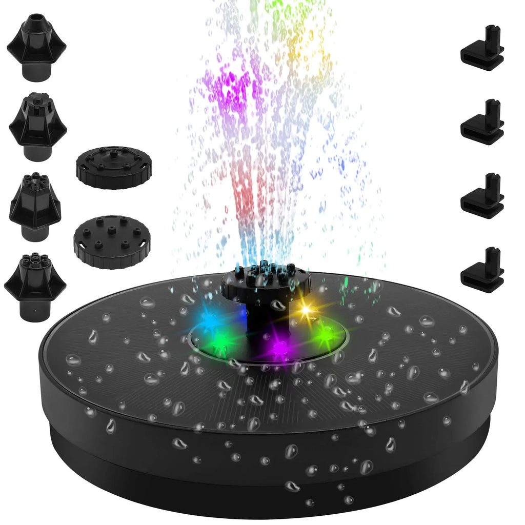 Color LED Solar Fountain Pump Bird Bath Pool Pond Garden Outdoor With 7 Nozzles 3W Solar Waterfall Water Powered Fountain