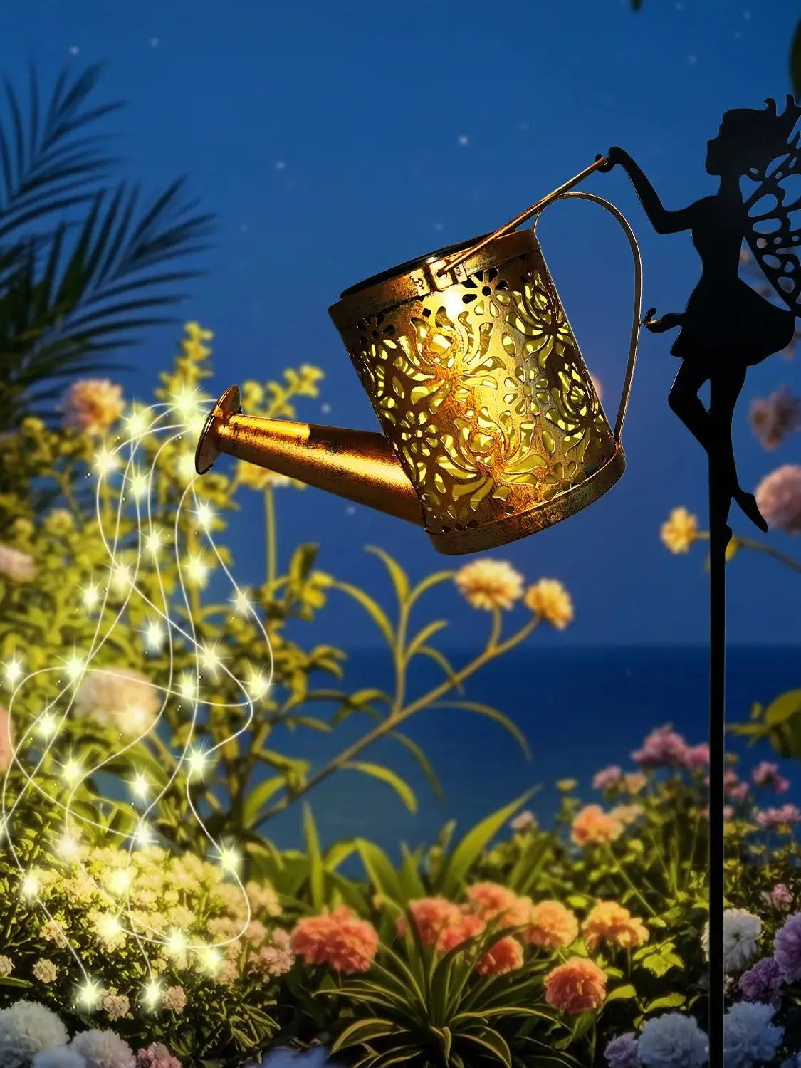 1PC Enchanted Solar Fairy Lamp Outdoor Whimsical Iron Kettle Design with Auto Dusk-to-Dawn Sensor IP65 Garden Light for Pathway