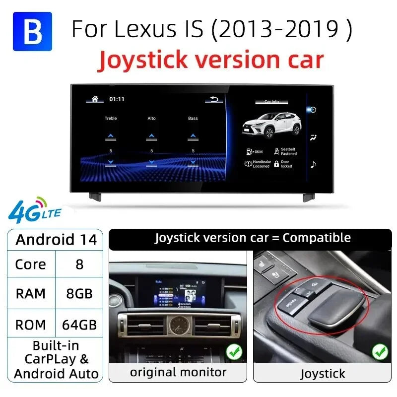 Android 14 Car Radio For Lexus IS RC 200 250 300 350 200t 300h 2013-2019 128GB Multimedia Video Player CarPlay Autoradio 4G