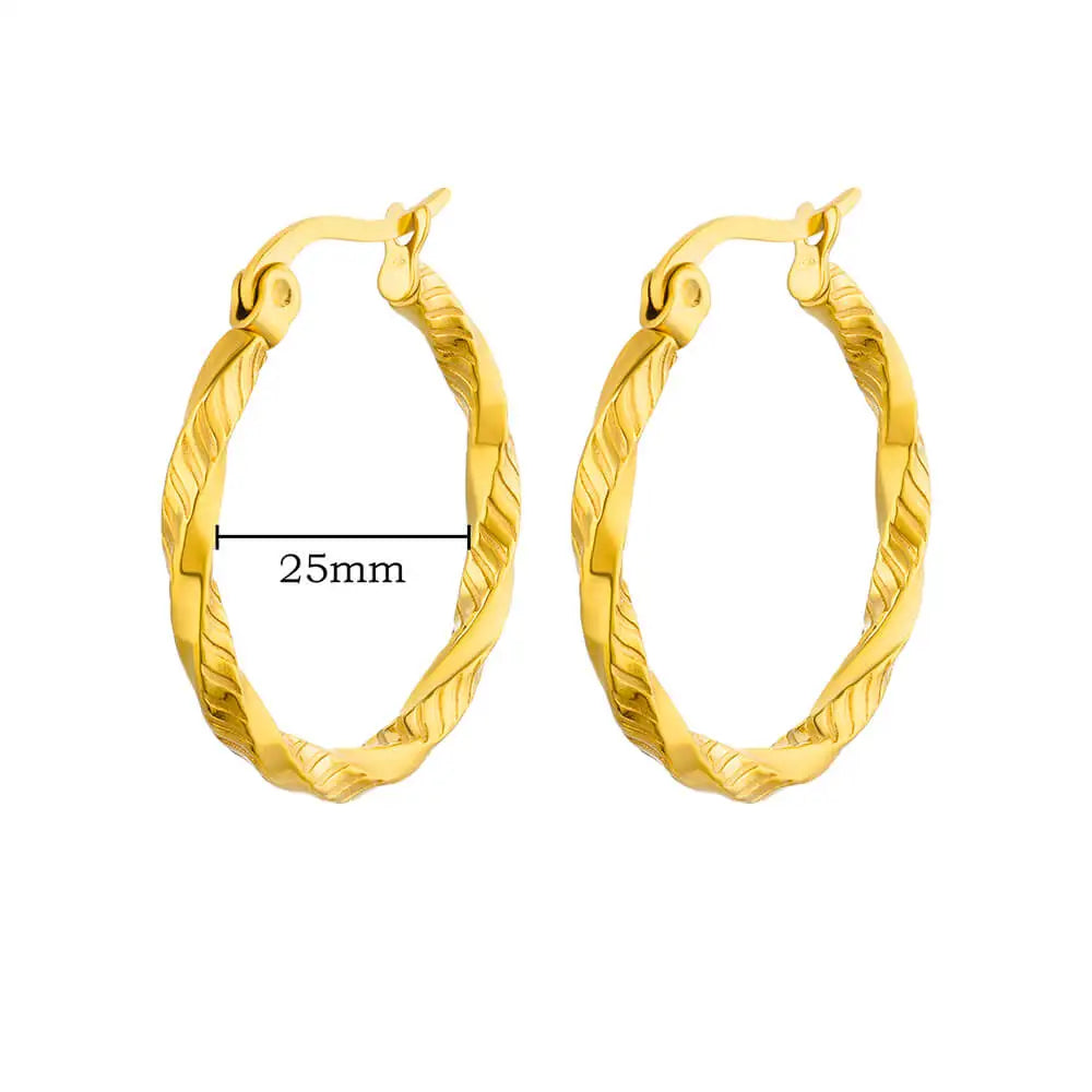 Vintage Chunky Round Earrings For Women Gold Color Stainless Steel Twisted Hoop Earring Statement Wedding Christmas Jewelry Gift