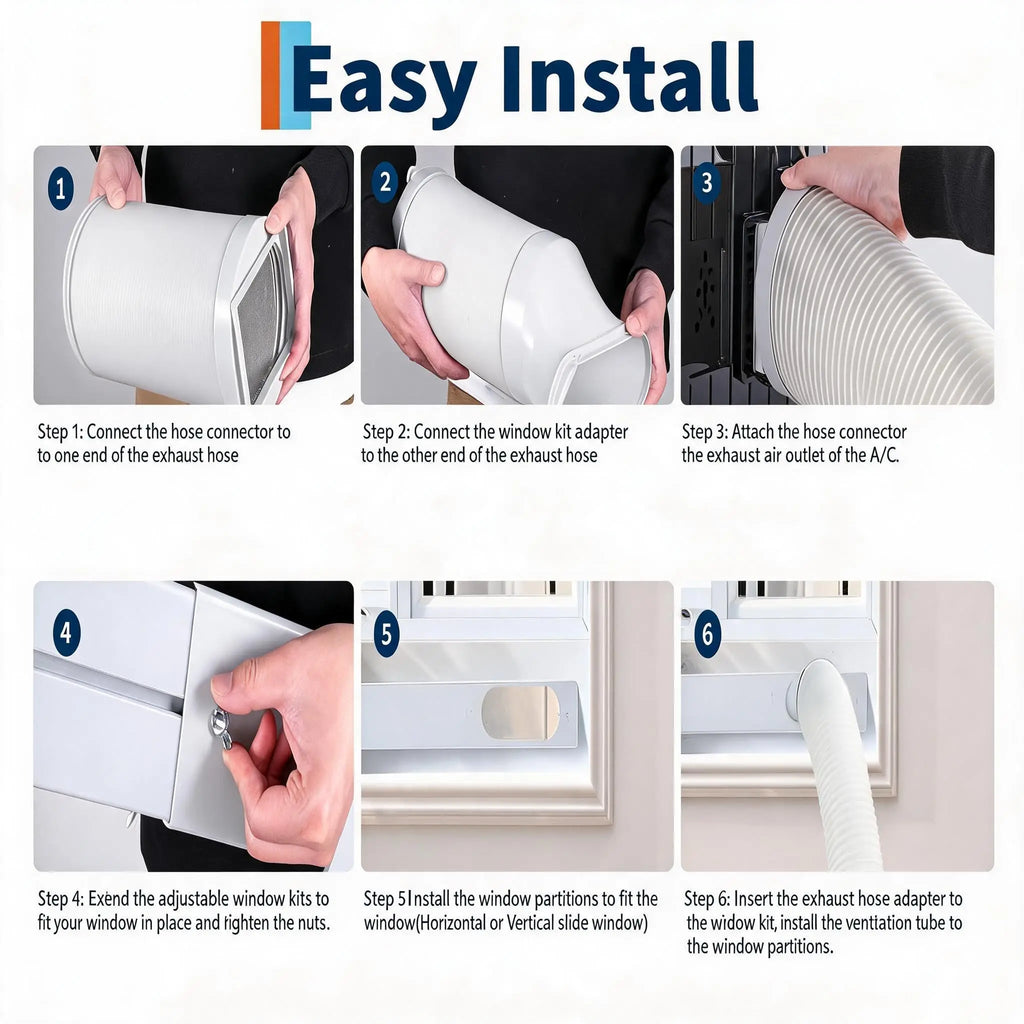 Climatiseur portable 14000 BTU, unité de climatisation 3 en 1 avec ventilateur, déshumidificateur et silencieux 48 dB, télécommande, rafraîchit jusqu'à 70 m², minuterie 24h, kits de fenêtre inclus pour chambre, bureau et dortoir