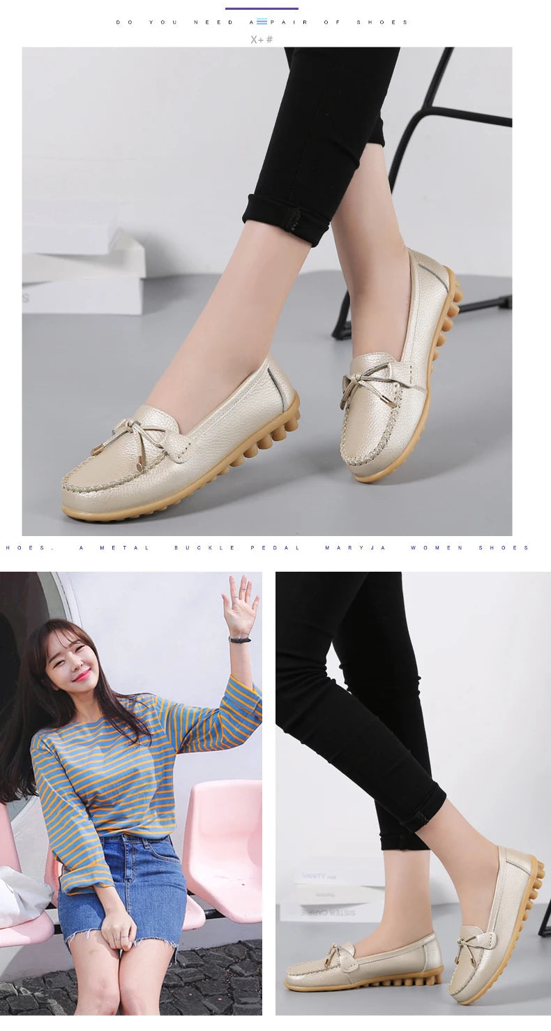 2025 New Woman Flats Shoes Ballet Flat Sneakers Genuine Leather Spring Soft Moccasins Ladies Boat Ballerina Espadrilles Creepers
