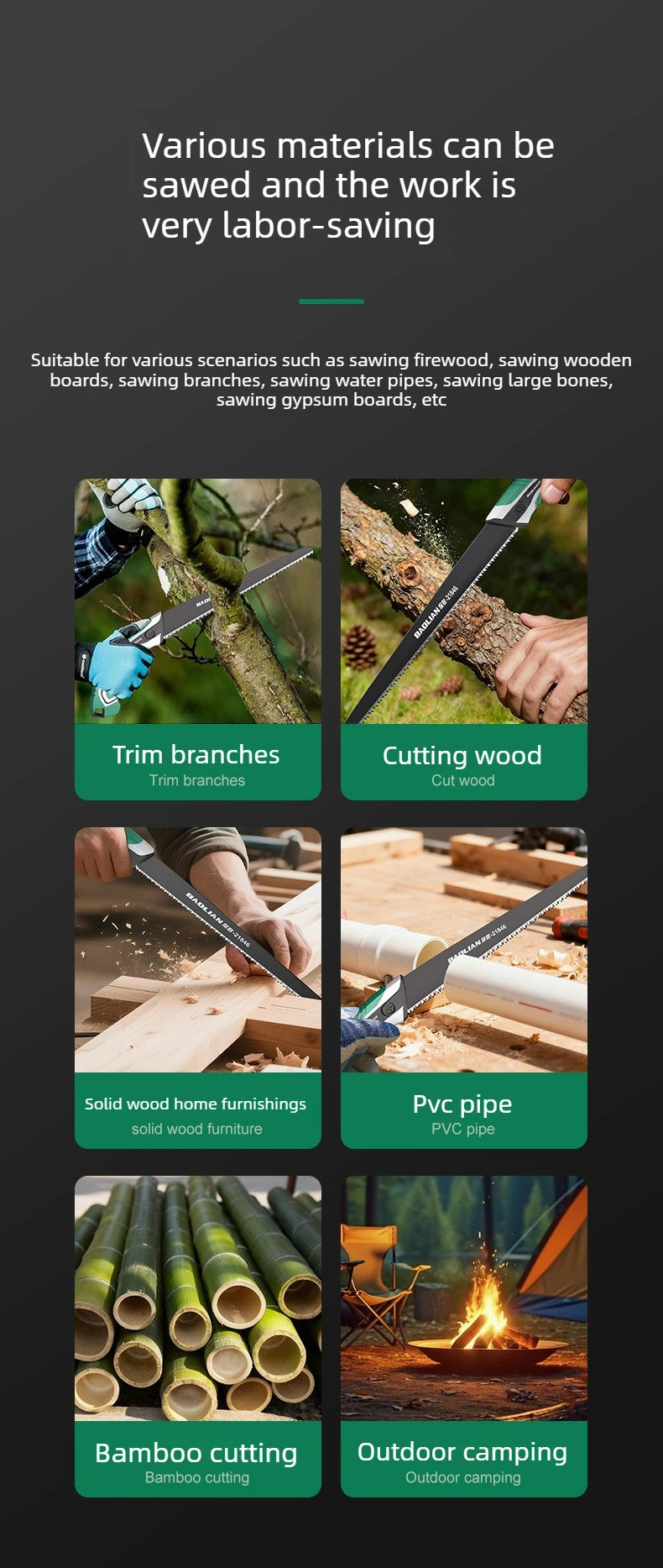 BAOLIAN SK5 High Hardness Steel Garden Logging Saw, Three Sided Grinding Teeth, PTFE Anti Rust Fast Cutting Saw