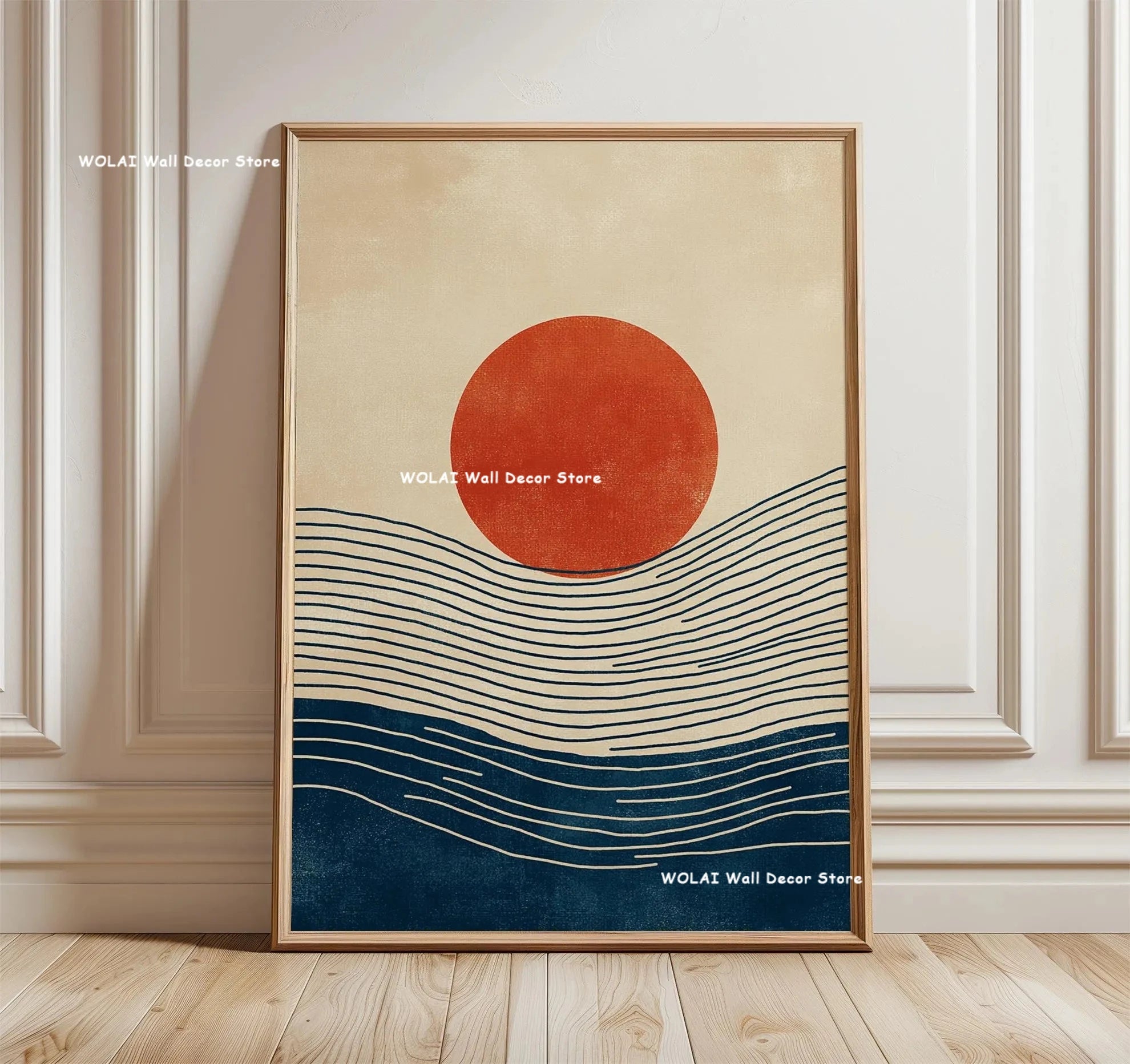 Retro Japanese Forest & Koi Fish Zen Water Painting Canvas Poster Abstract Sun Waves Wall Art Printing for Peaceful Home Decor