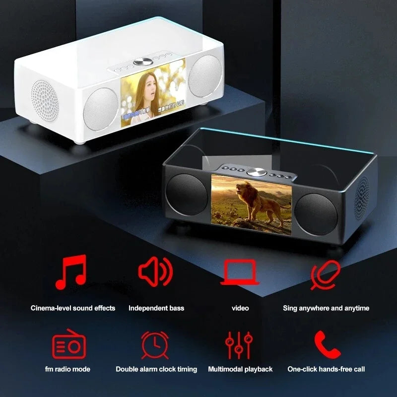 Video Bluetooth speaker Home Theater K-Song Record Sound Music System with AUX USB TF Alarm Clock Fm Radio LED Display 8000 mAh