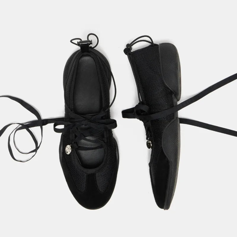 Ins style Fashion Air Mesh Cross-tied Women Ballet Sneakers Comfortable Soft Sole Sports Walking Loafers Casual Flats Shoes