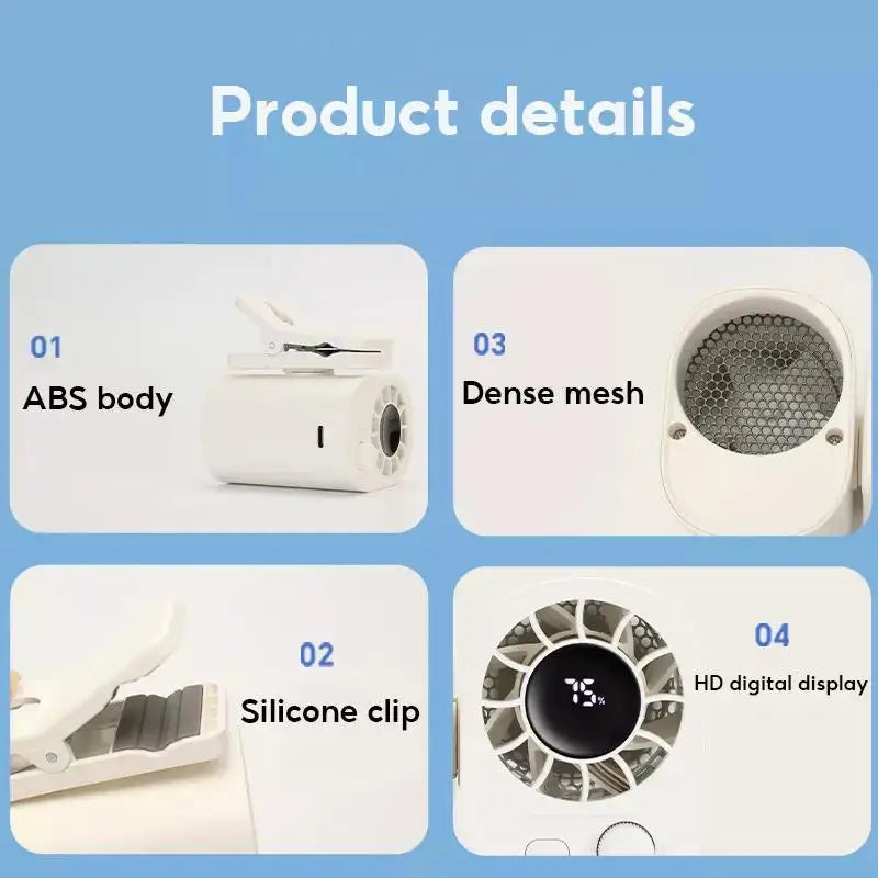 GMOX 2026 Clip-On Car Fan 360° Rotatable 100-Speed Multi-Scene Portable Fan Long Service Life Lightweight USB Rechargeable