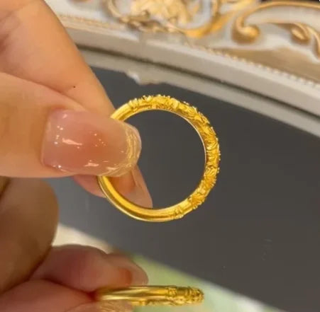 3d hard gold rings 24k pure gold finger rings gold flower ring big size 10.5 wedding jewelry
