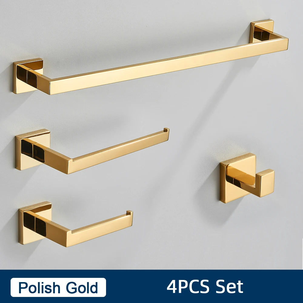 Bathroom Accessories Set Brushed Gold Toilet Wall Towel Bar Rail,Paper Holder and Hook Stainless Steel Bath Rack Hanger Hardware