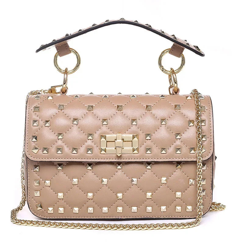 100% Sheepskin Leather Gold Rivet Shoulder Bag Fashion Chain Messenger Bags Luxury Handbags Women Bags Designer Day Clutches