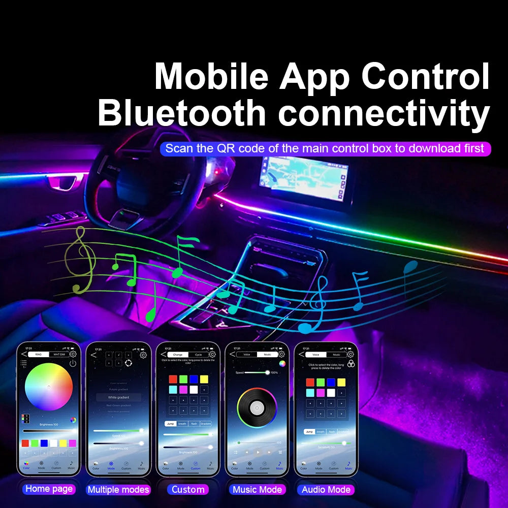 14/18 in 1 Led Acrylic Car Ambient Light RGB 64 213 Color Symphony Acrylic APP Streamer Atmosphere Lamp Kit One Zone Dual Zone