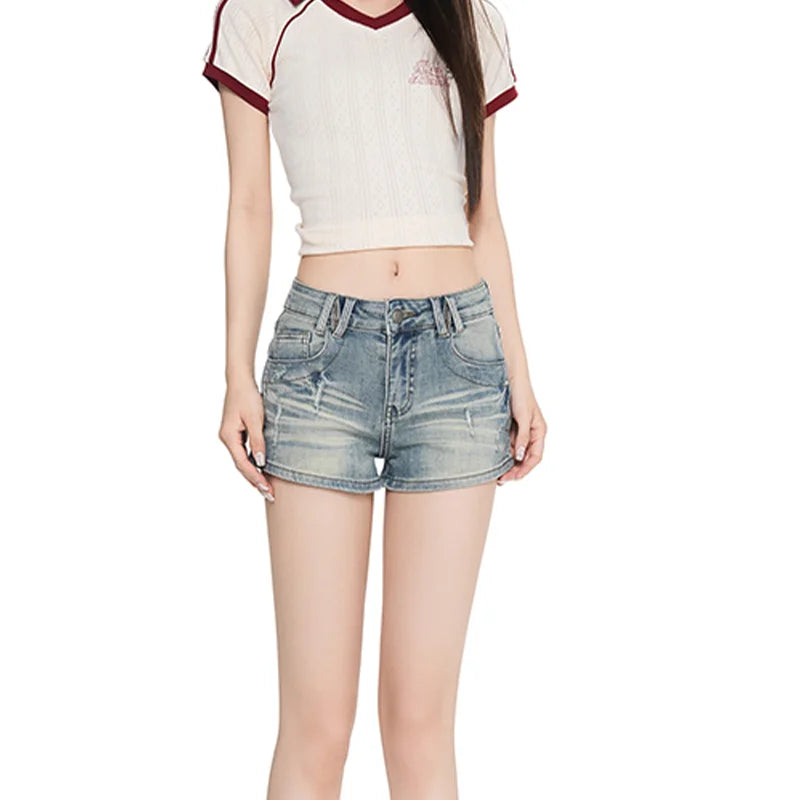 Women's Black Blue Casual Denim Shorts Y2K Harajuku High Street Fashion 2000S Aesthetic Retro Denim Clothing Shorts 2026  New