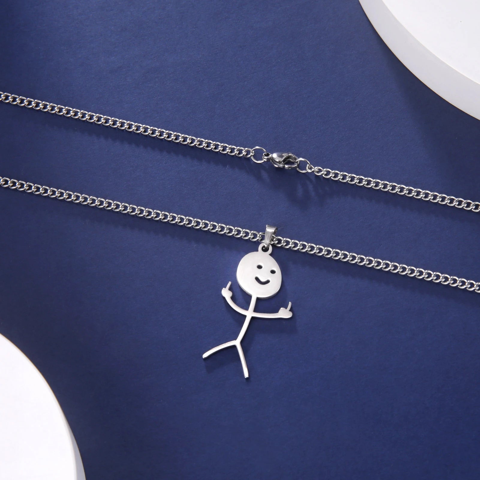 Skyrim Hip Hop Doodle Necklace for Men Women Stainless Steel Long Neck Chain Fashion Middle Finger Stickman Jewelry New