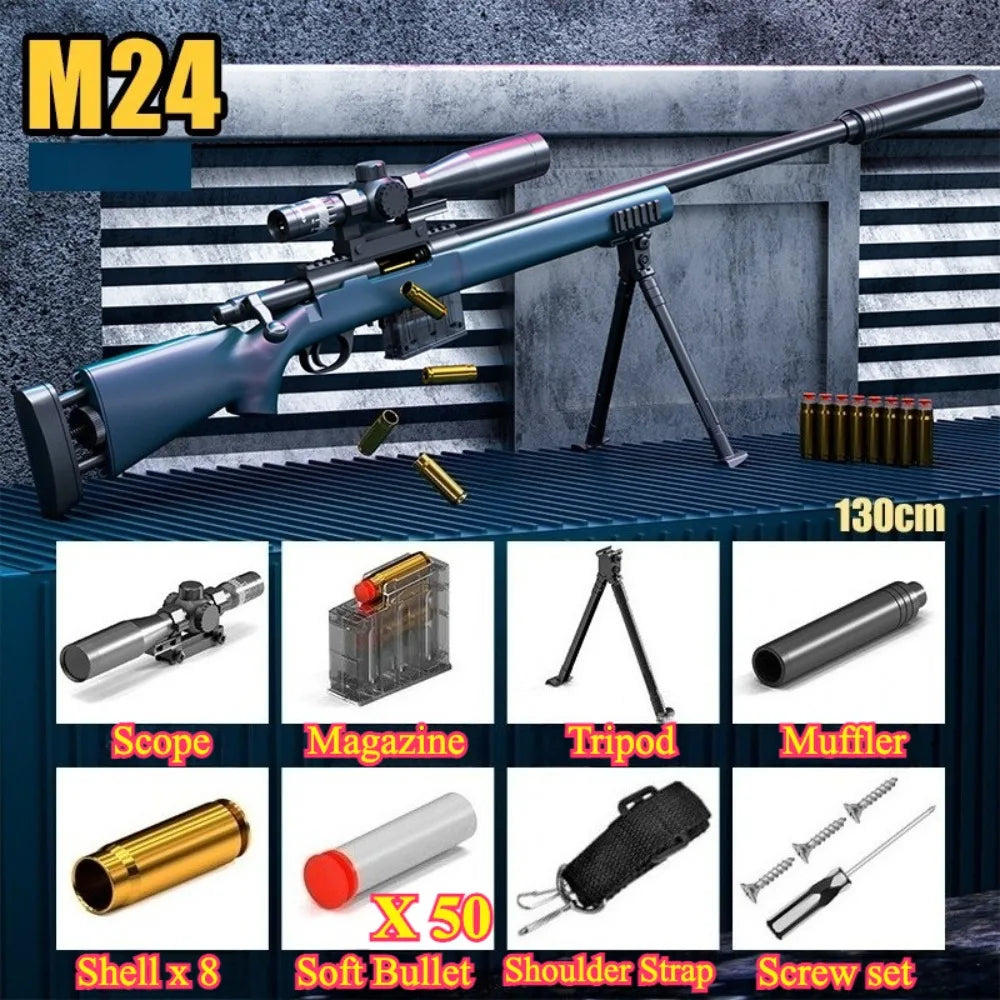 98K Upper Pressure Shell Ejection Soft Bullet Gun Can Fire Sniper Rifle Outdoor Battle Model Toy Manually Loaded Christmas Gift