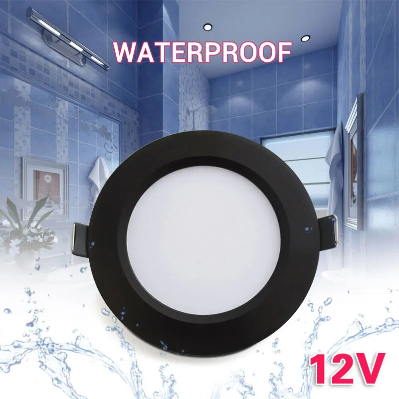 Projecteur LED encastrable 12 V étanche IP65 7 W 9 W 12 W 15 W 3 W 5 W plafonnier noir pour salle de bain Éclairage extérieur et intérieur