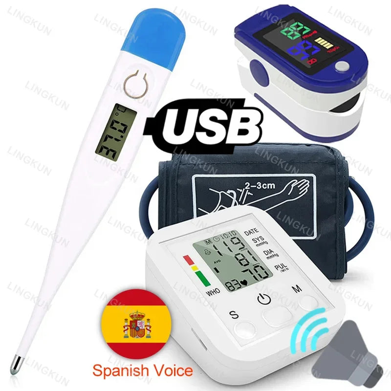 Spanish Voice Arm Automatic Blood Pressure Monitor BP Sphygmomanometer Pressure Meter Tonometer for Measuring Arterial Pressure