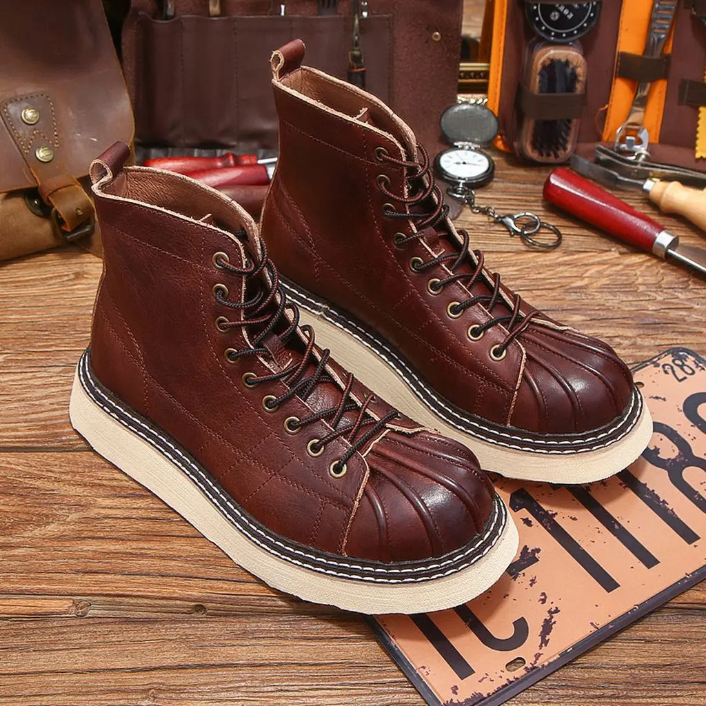 New Fashion Vintage British Men Leather Shoes Casual Round Toe Ankle Boots Spring Autumn Business Dress Chelsea Boots