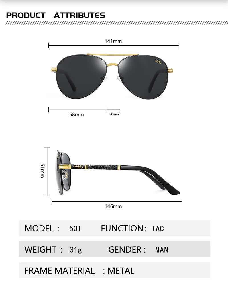 For audi High end luxury men driving polarized sunglasses, brand luxury design anti glare, men women Driver goggles gentlemanly